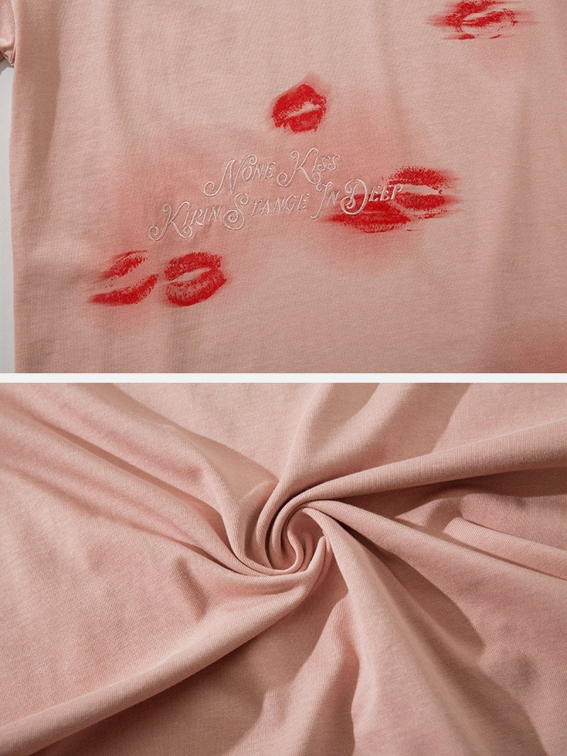 Noir  T Shirts Aelfric Eden Blow Kisses Print Embroidery Tee - XHW-0182132